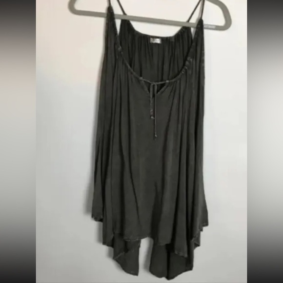 FICKLE Ash Grey Long Bell Sleeve Shoulder Cutout Top Tie Neck Blouse Women S - Picture 1 of 7